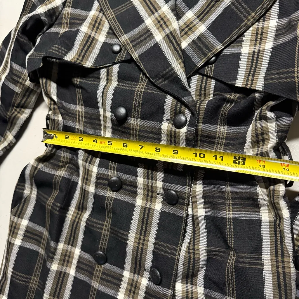 Vintage Best International Black Beige Plaid Double breasted Trench Dress Medium - Image 12