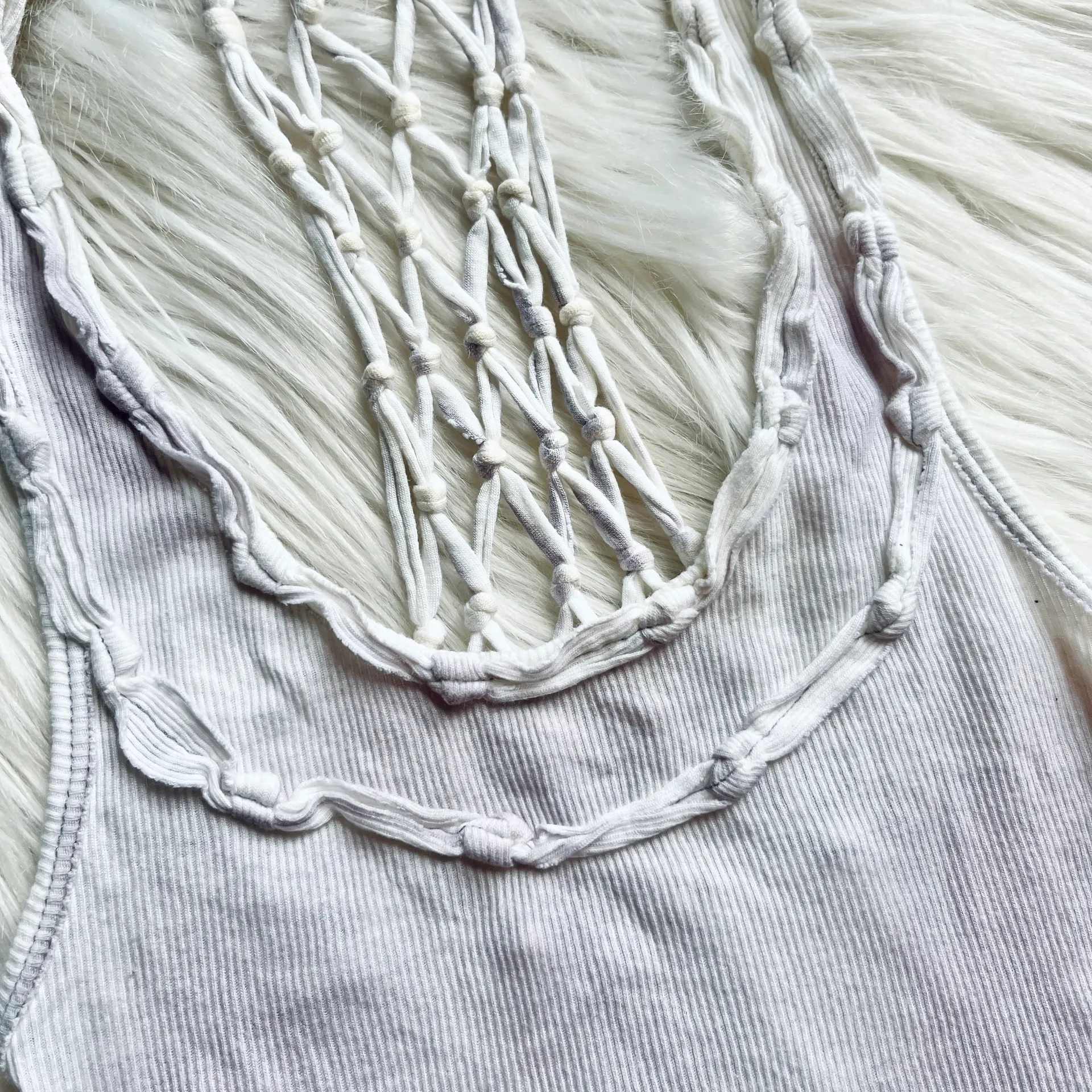 Lavender Tie-Dye Macrame Knotted Racer Back Tank Top - Image 3