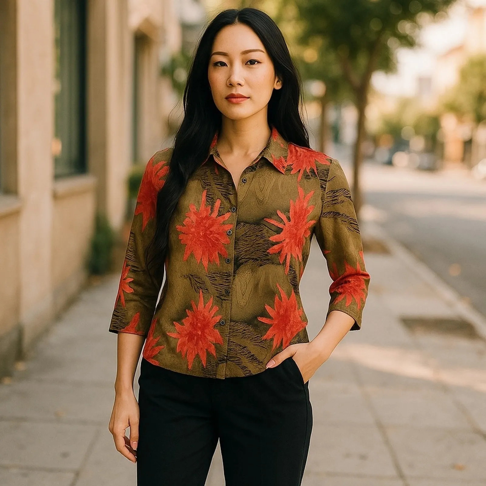 Vintage Alberto Makali Y2K Crinkle Abstract Sequin Blouse Brown Pink Small NWOT - Image 13