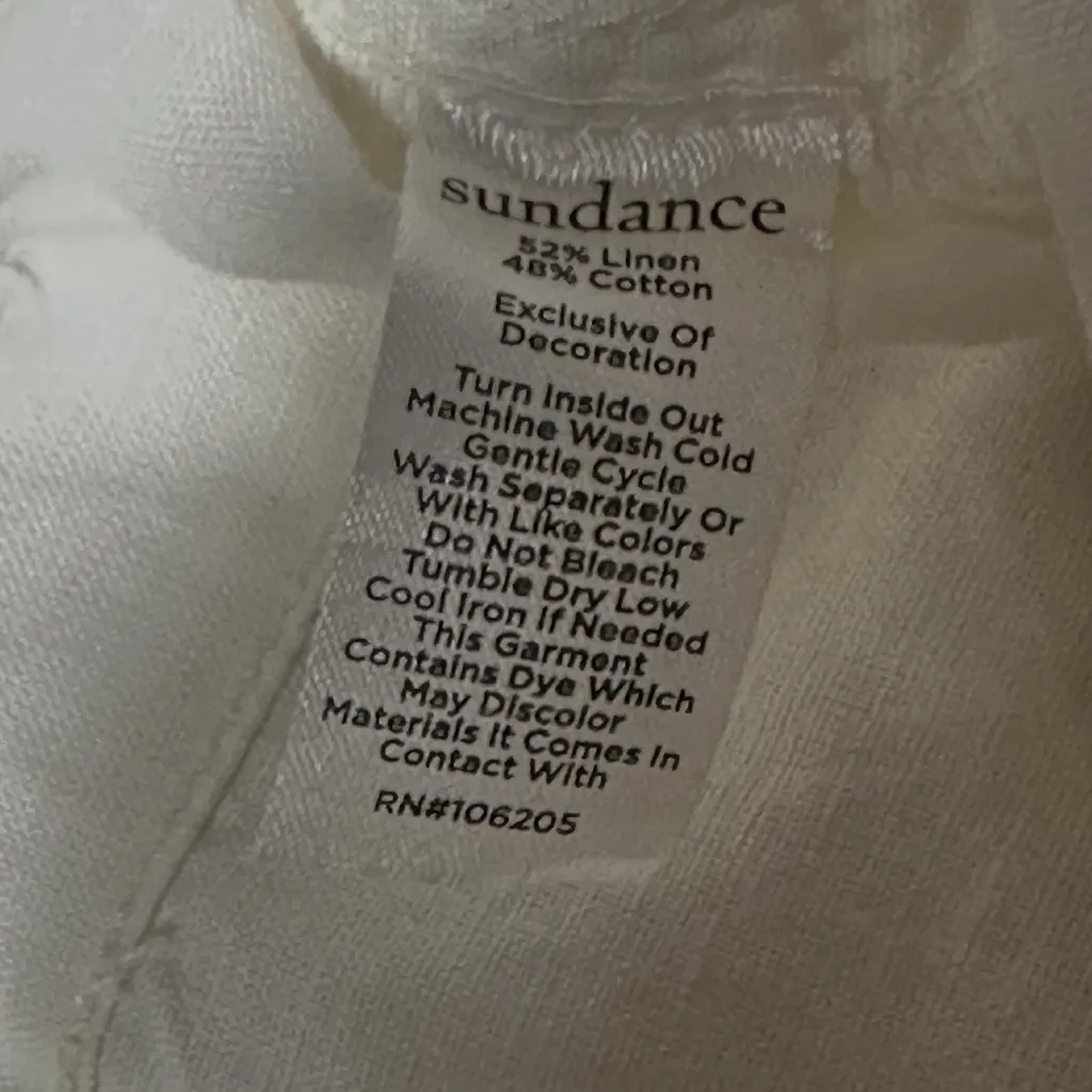 Sundance NWT White Linen Blend Floral Embroidered Jogger Cargo Pants 12 Hi-Rise - Image 9