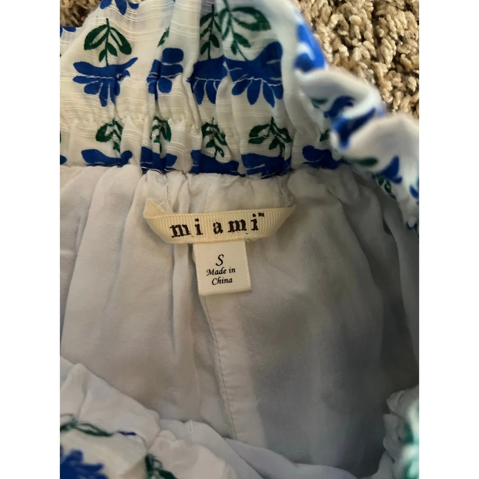 Miami White & Blue Floral High‎ Rise Paper Bag Shorts Women's Size S - Image 4