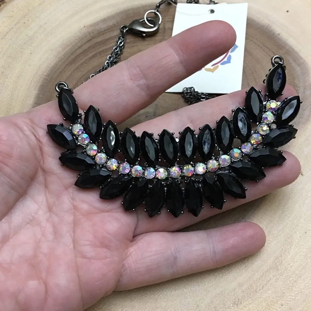 Black Austrian Crystal and gunmetal necklace - Image 3