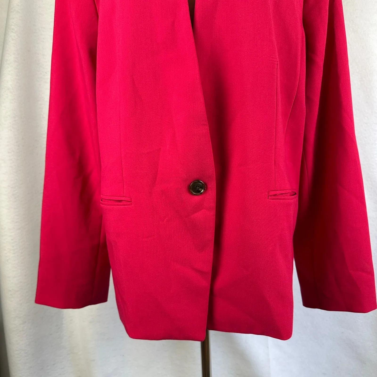 Ann‎ Taylor Factory Hot Pink Blazer Women's Size 18 Shawl Collar One Button - Image 3