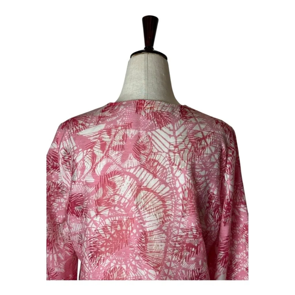 Tory Burch Shirt Women 10 Pink Floral Linen Blend Lightweight Blouse Boho Luxury - Image 6