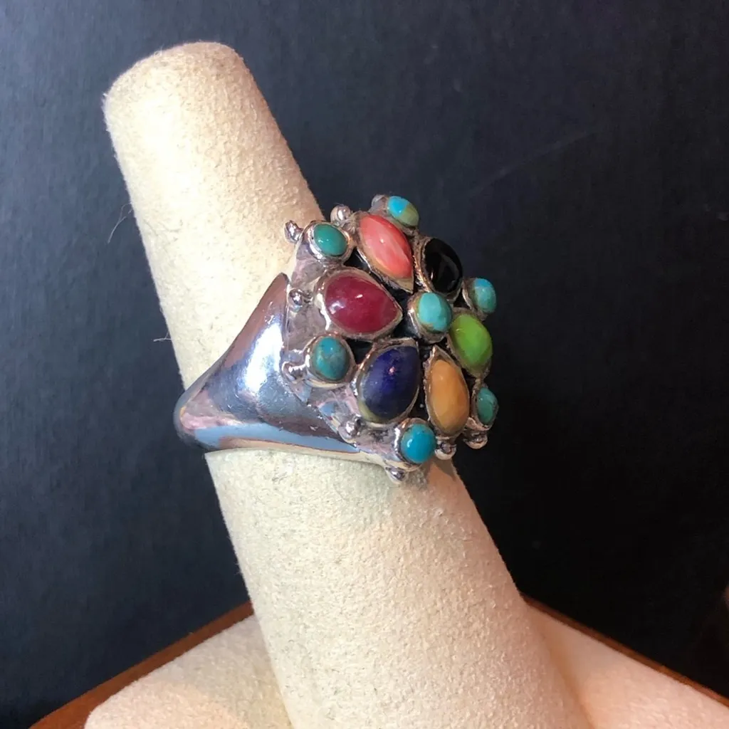 BARSE Multi-Gemstone Cabochon Inlaid Sterling Silver Ring - Image 3