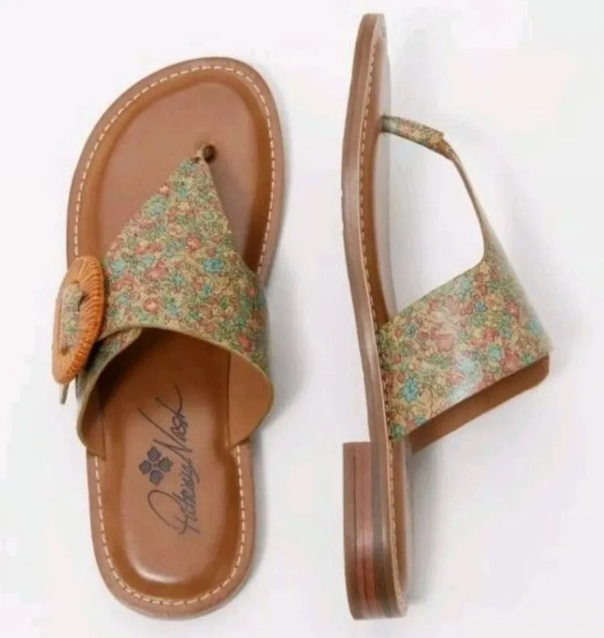 Patricia Nash Orange Nuback Leather Sandals Delicate Floral Pattern Buckle 11 - Image 1