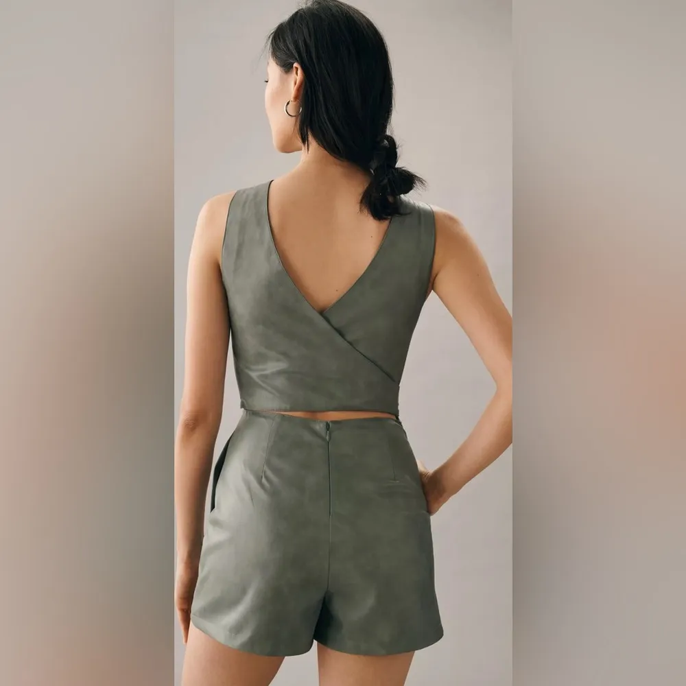 Anthropologie Avec Les Filles Women’s Faux Leather Cross Back Wrap Romper Size S - Image 2