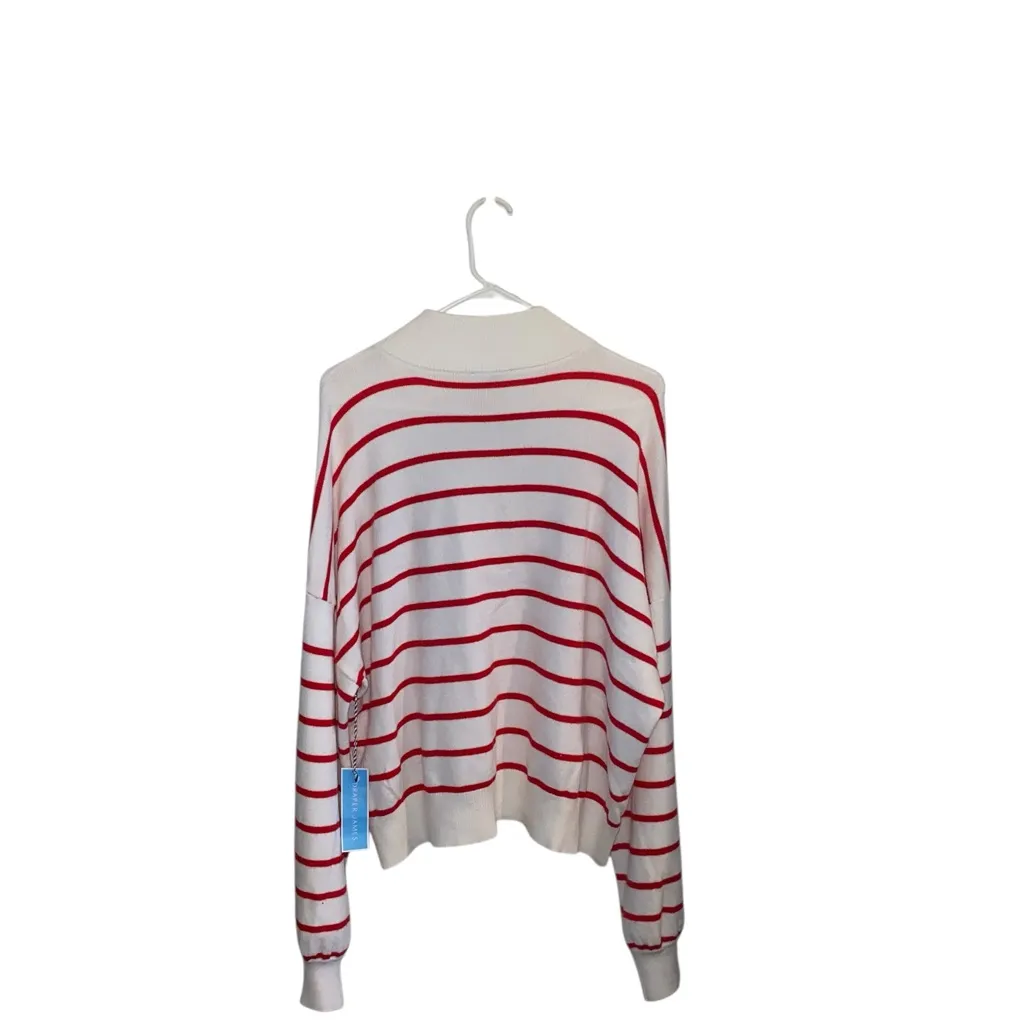 New Draper James Striped Quarter Zip Sweater Red White Mariner Stripe candy cane - Image 8