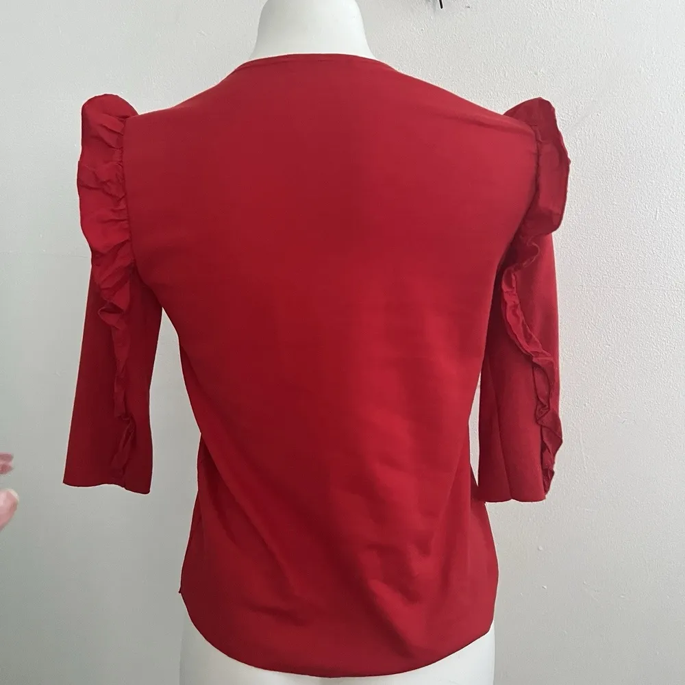 Zara Trafaluc Red Womens Top Ruffle Pull-on 3/4 Sleeve SMALL - Image 5