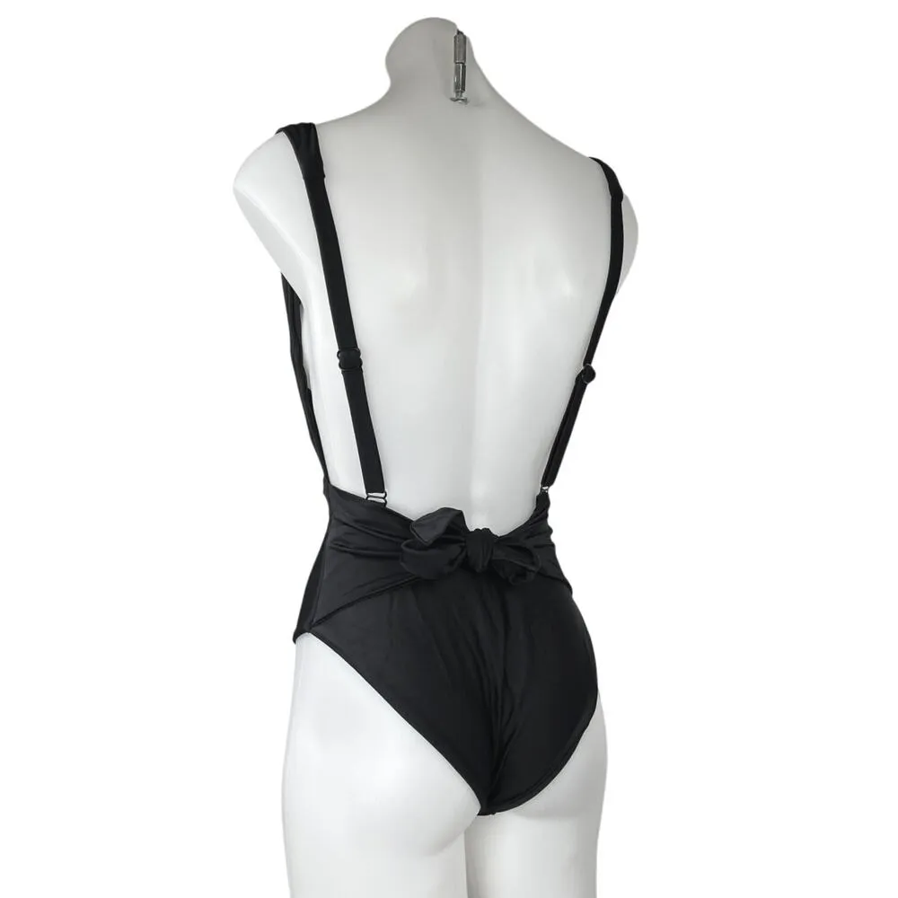 Agua Bendita Black Plunge Open Back Sleeveless One Piece Bikini Swimsuit Size M - Image 2