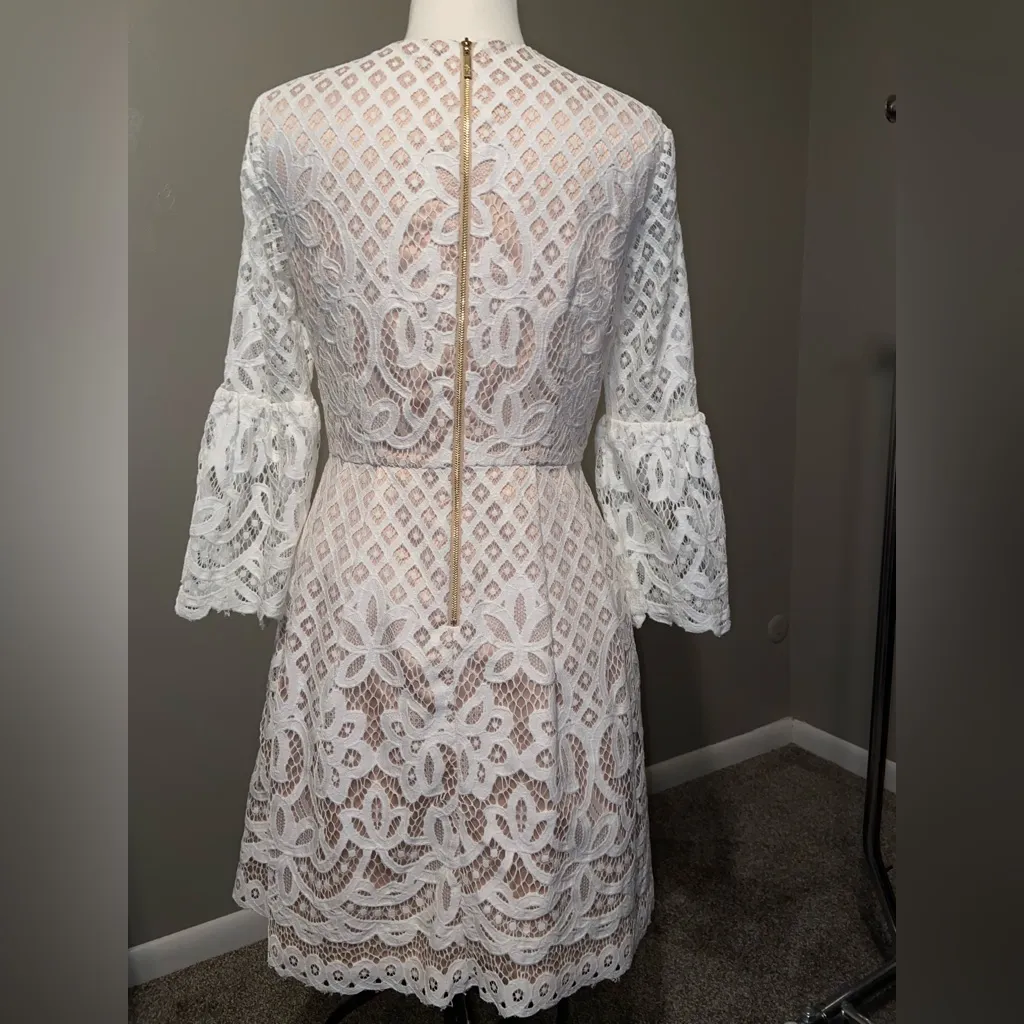Eliza J Cream White Bell Sleeve A-line Lace Lined Dress Size 6 Special Occasion - Image 5