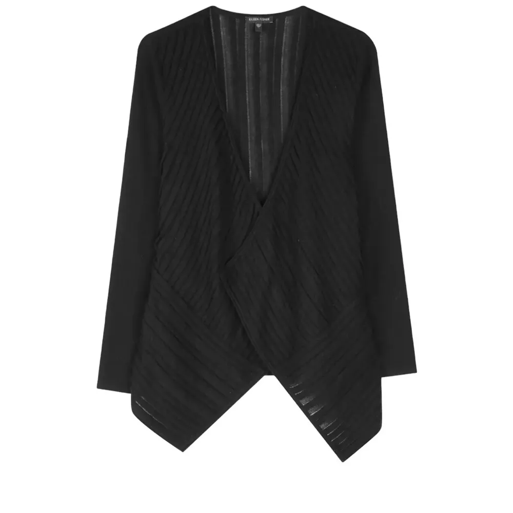 Eileen Fisher Felt Ladder Open Front Cardigan Textured Wool Blend Black  Sz S - Image 2