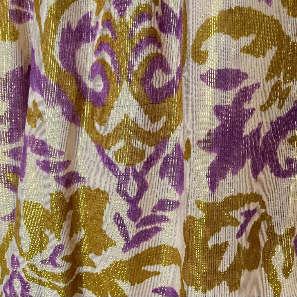 ZARA Lightweight Wide Leg Boho Print Pull-On Pants Metallic Gold Accent, Medium - Image 3