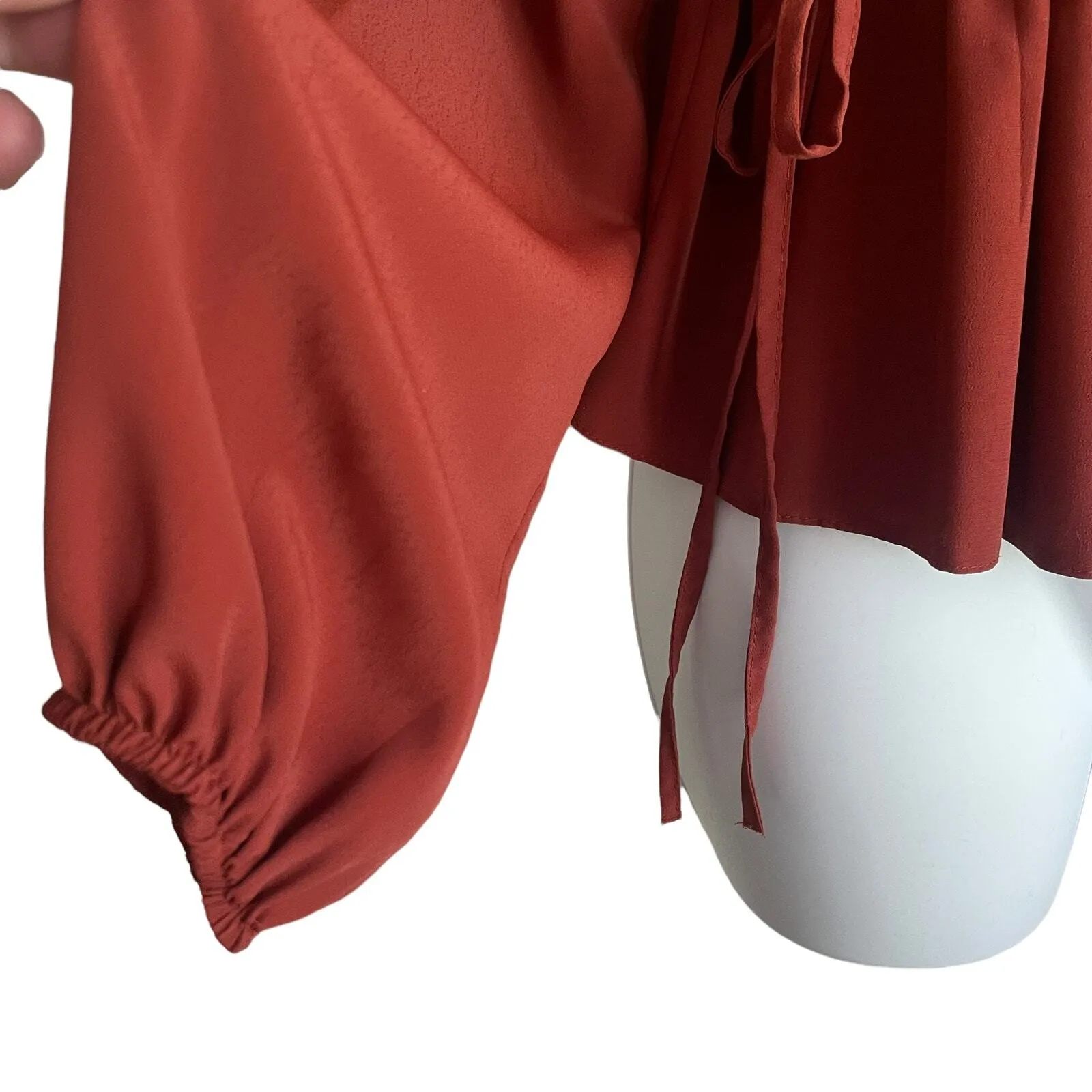 TOPSHOP Women Top 4 Rust Adjustable‎ Tie Waist Button Up Cottagecore Romantic - Image 7