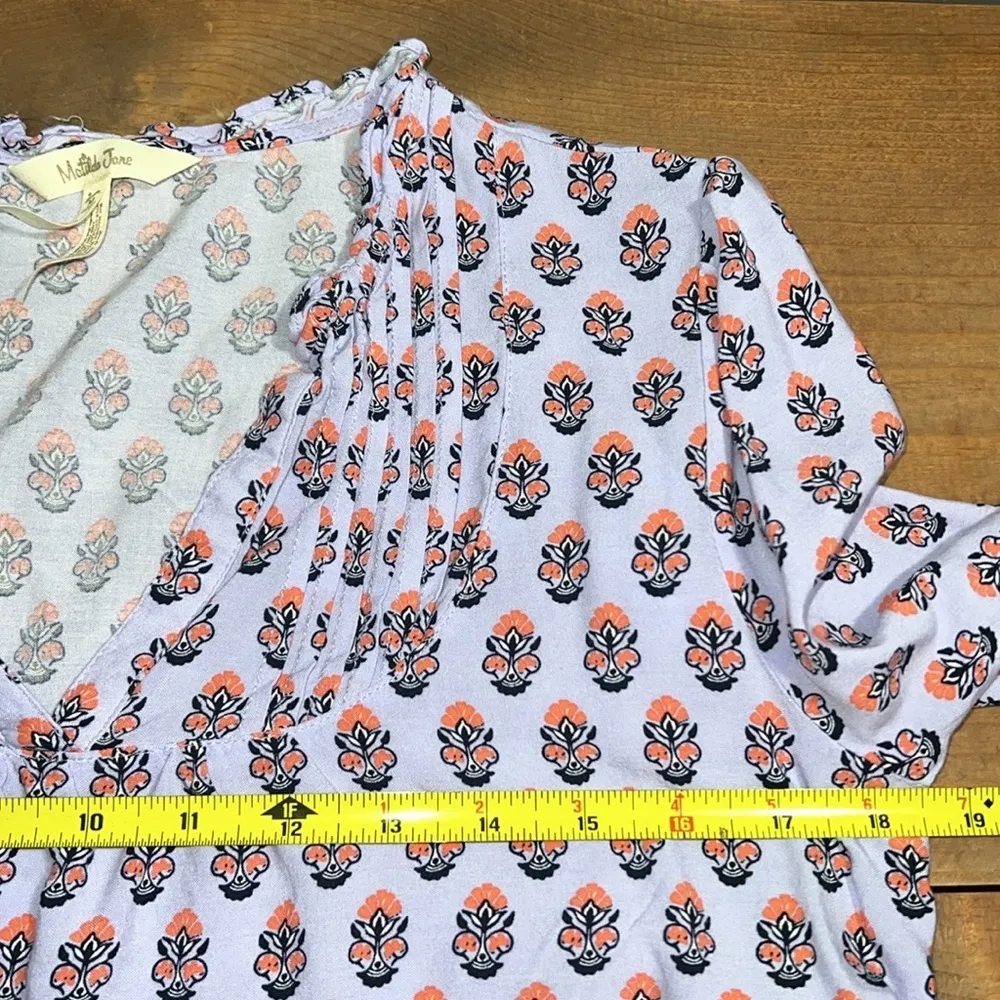 Matilda Jane sz medium pleated v-neck purple orange topiary blouse 3/4 sleeves - Image 6