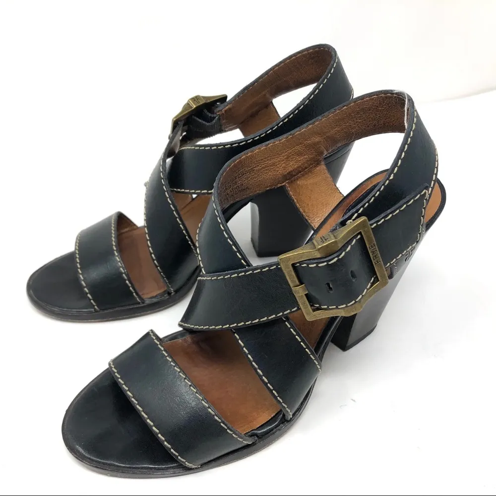 FRYE navy blue leather strappy sandals, size 9 - Image 4