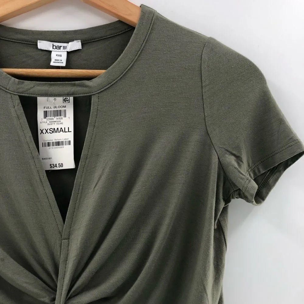 Bar III Twist Front‎ Cutout T-Shirt Dusty Olive XXS - Image 6