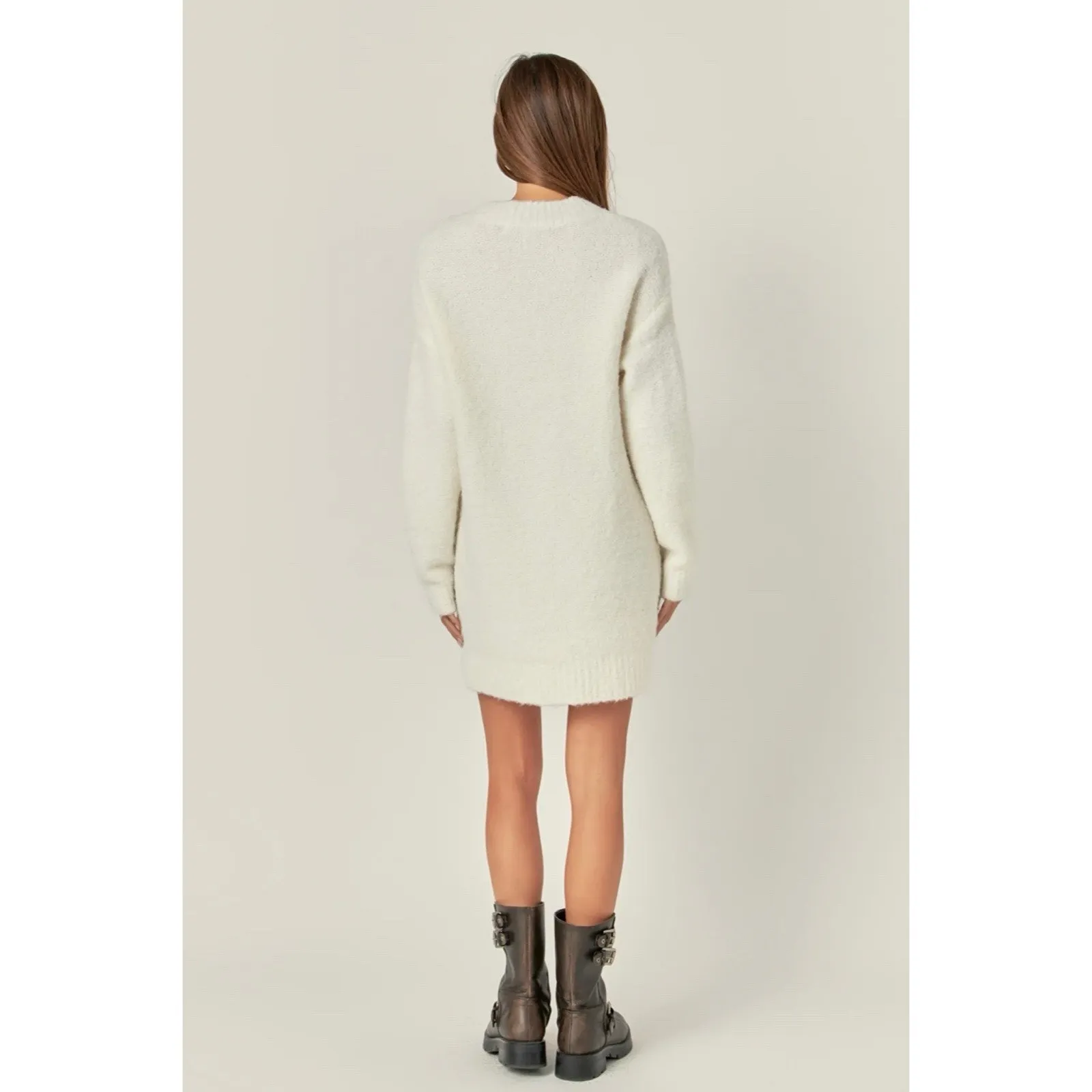 NWT English Factory Cozy Round Neck Cream Textured Knit Sweater Dress - Image 3