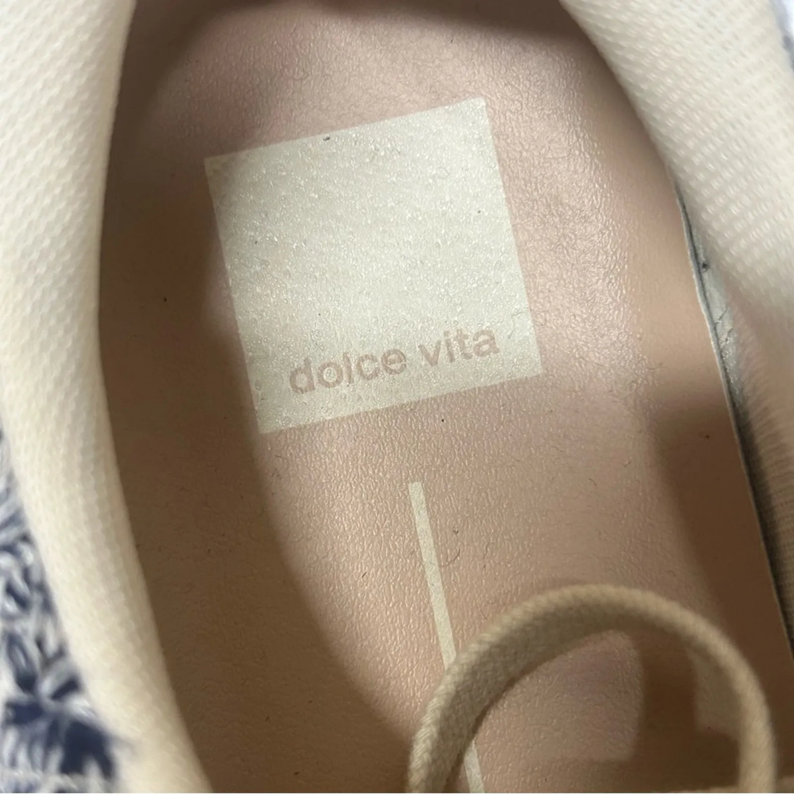 Dolce Vita Sneaker Lace Up Shoes White Blue Woven Elevated On Go Womens 8.5 NEW - Image 7