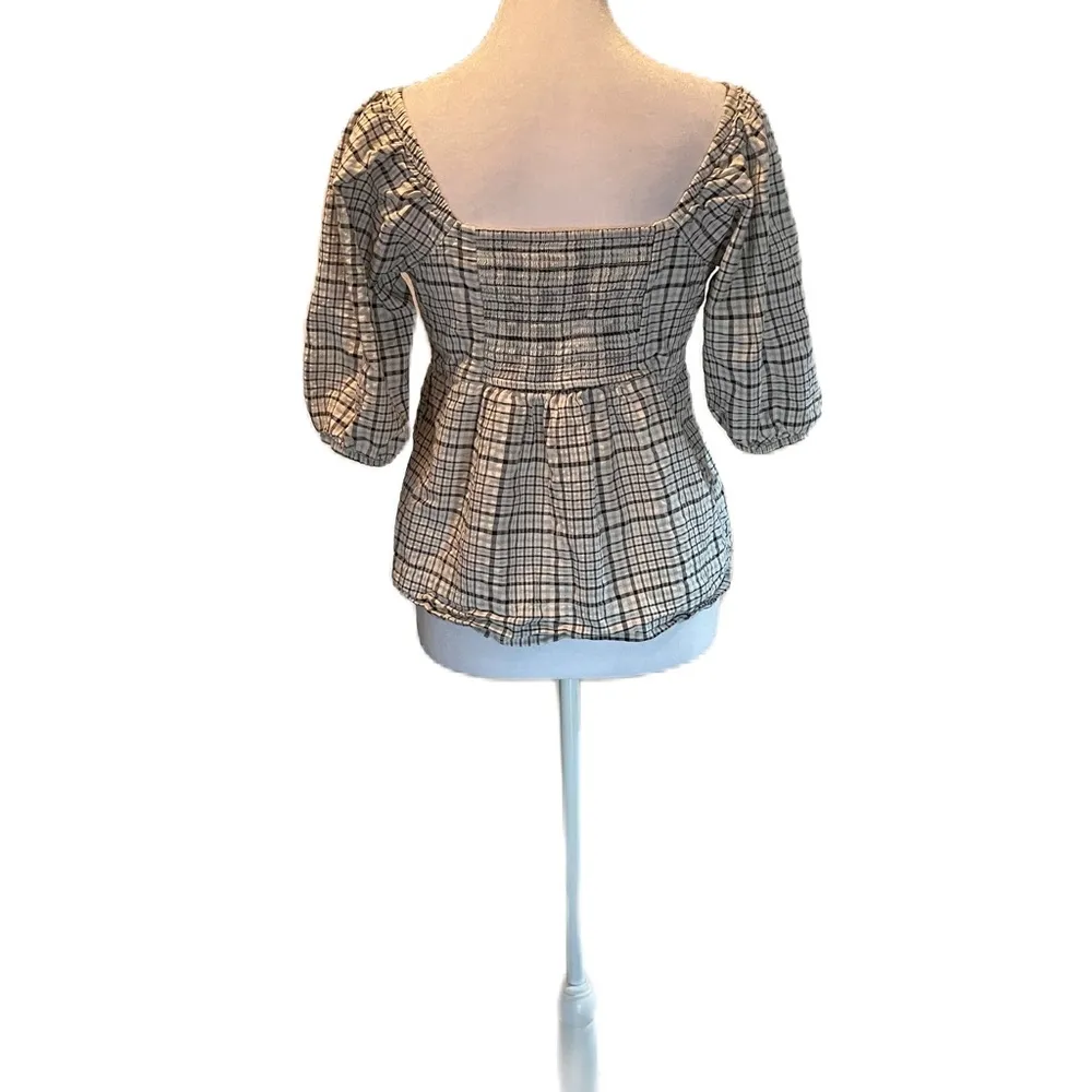 Black & White Plaid Elastic Off the Shoulder Flare Crop Top XS - Image 4