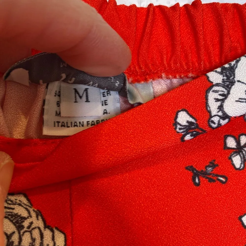 Bryn Walker Orange Red Floral Pants Set Button Down Blouse Crop Pants EUC Sz S/M - Image 12