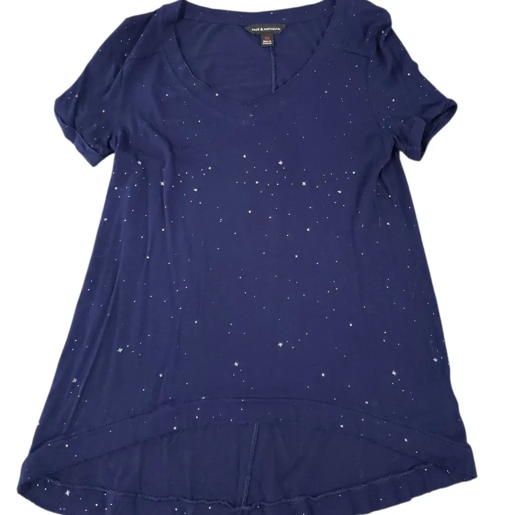 Rock & Republic Womens Navy Blue Star Print V-Neck Tee Size XS - Image 5