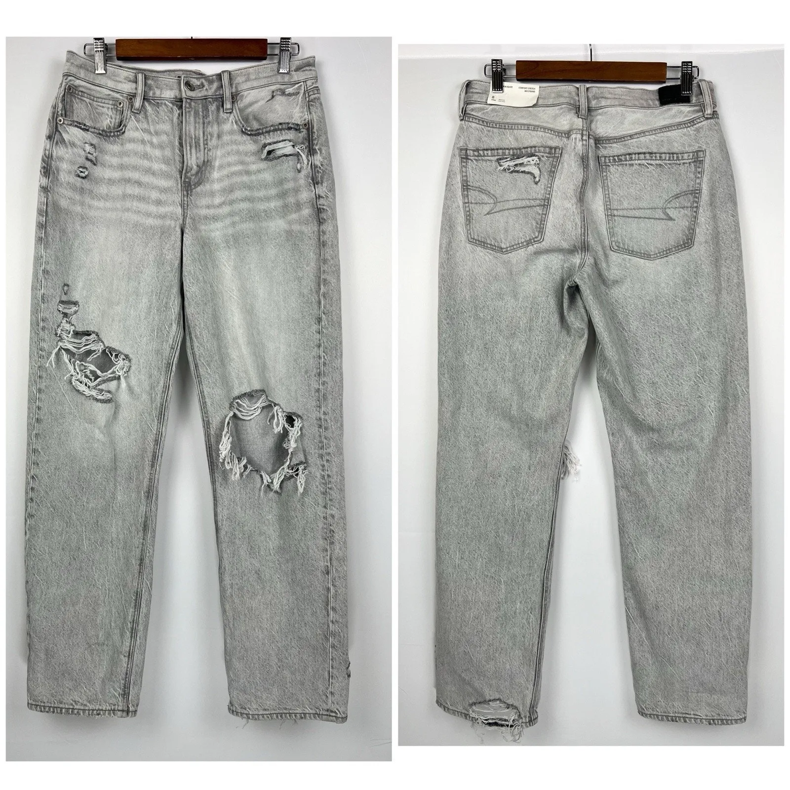 NEW American Eagle 8 Ripped '90s Straight High Waist Jean Gray Wash - Image 4