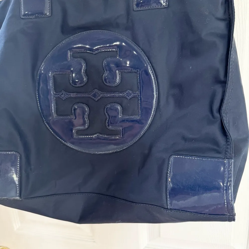 TORY BURCH Leather-Trimmed Navy Ella Tote bag Women’s Size L - Image 2