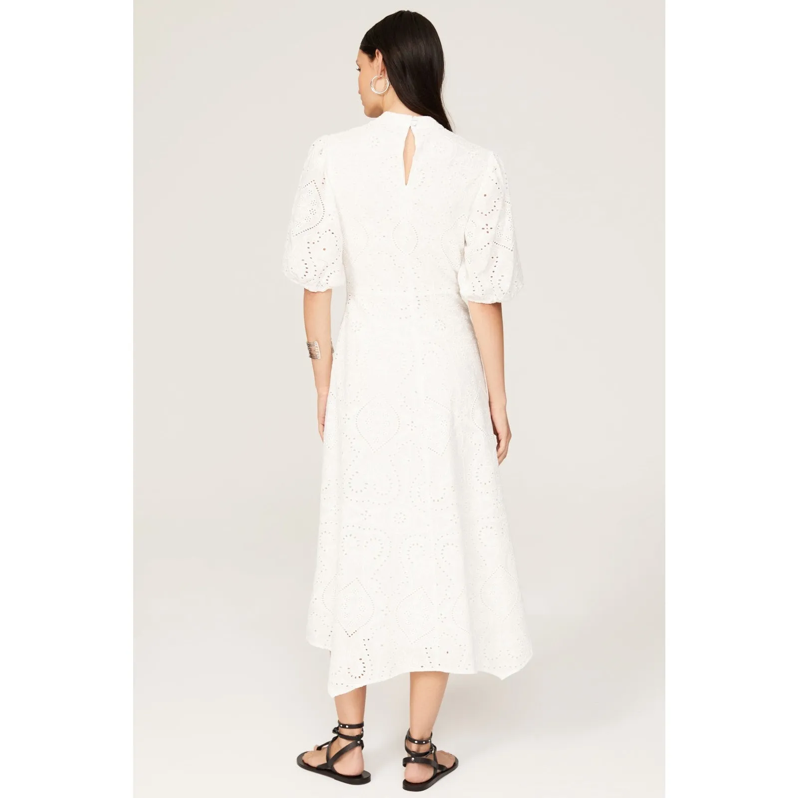 ALLSAINTS White Eyelet 100% Cotton Mock Neck Camila Broderie A - Image 2