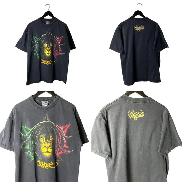 Vintage Y2K ODM Lion Graphic Tee T Shirt Black XL Extra Large Reggae Graphic - Image 2