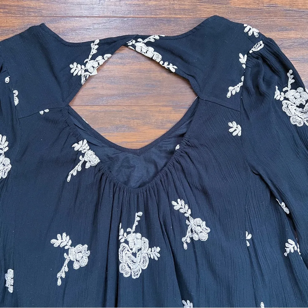 Free People • Embroidered Austin Mini Dress black cream floral flowy swing Emma - Image 16