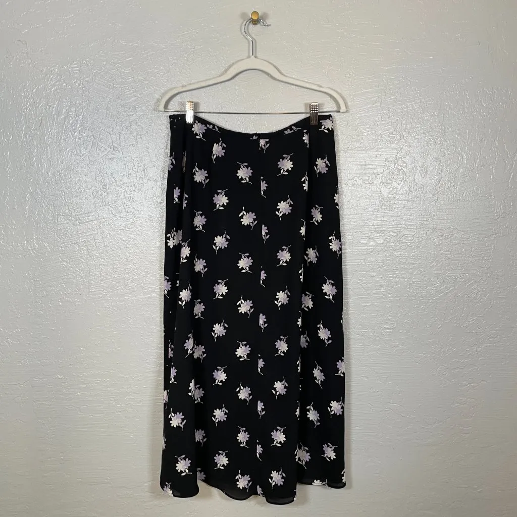 Vintage Liz Claiborne Women Petite 14P Black White Purple Floral Maxi Skirt Y2K - Image 5