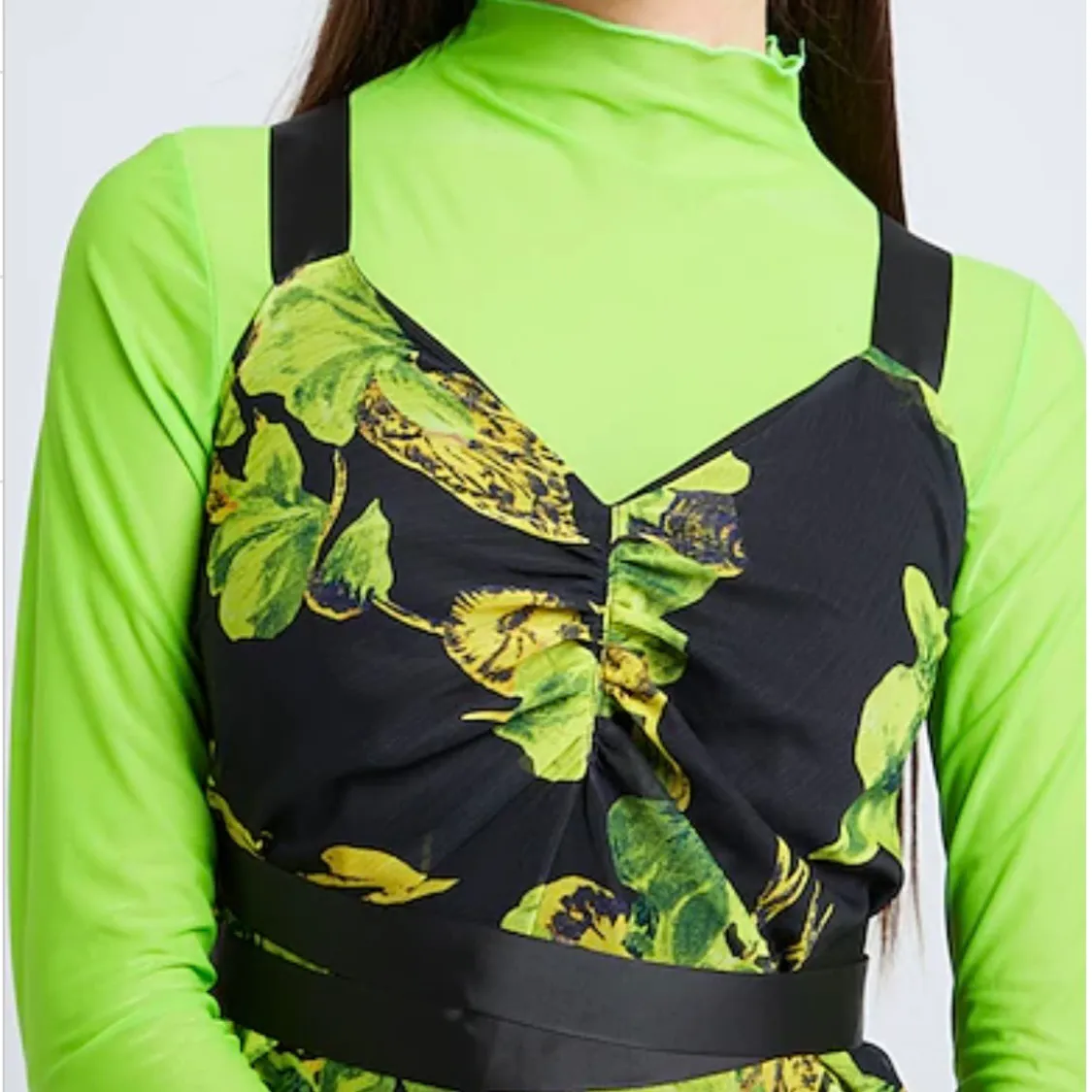 New  Floral Print Crossback Strap Maxi Dress Black Green Multi Size 4 - Image 6