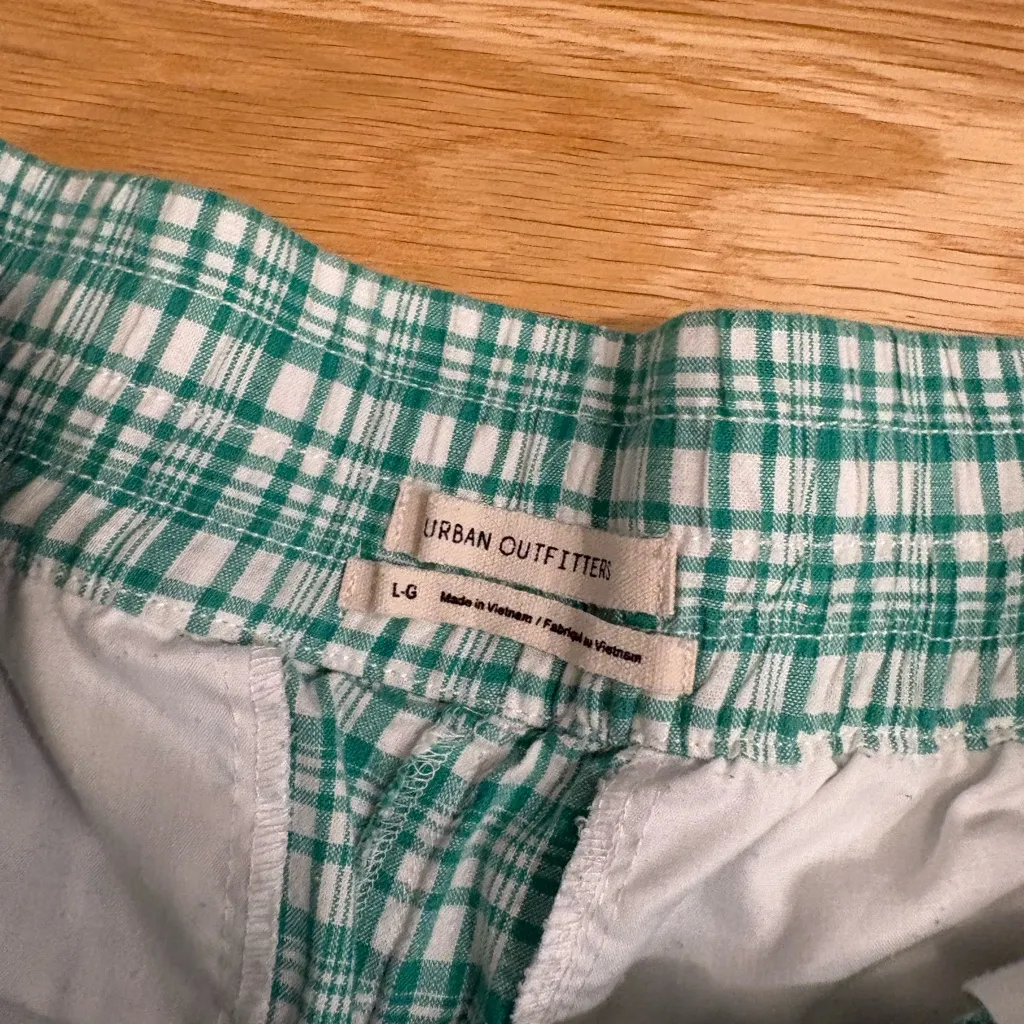 Urban Outfitters Paige Linen Blend Pleated Pant Bright Green Plaid Size Large - Image 6