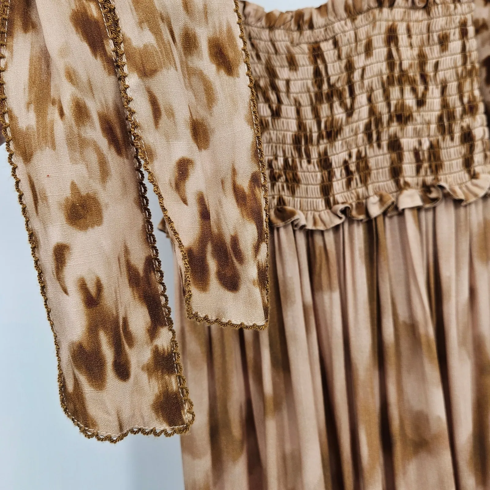 Especia Nairobi Animal Print Smocked‎ Maxi Dress Size Maternity S Tiered Brown - Image 10