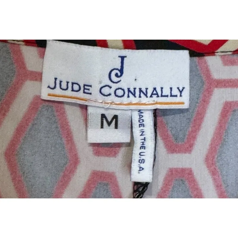 Jude Connally Women's Shift Dress Geometric Honeycomb Print Stretchy Red Medium - Image 5