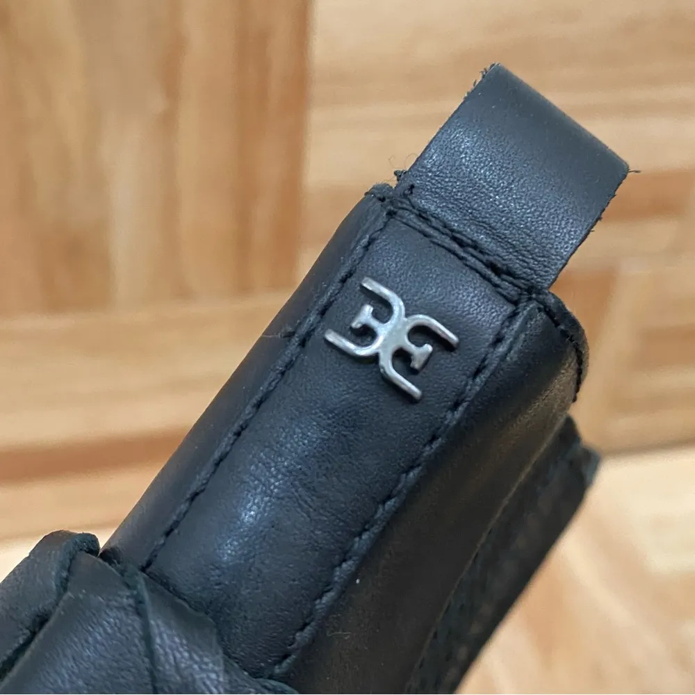 SAM EDELMAN “Dalma” Black Leather Harness Square Toe Stacked Heel Chelsea Boots - Image 12