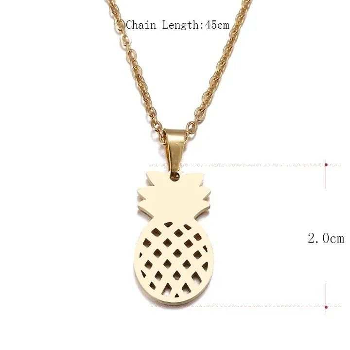 Gold Pineapple Necklace Stainless Steel Tropical Fruit Pendant Chain 18" - Image 4