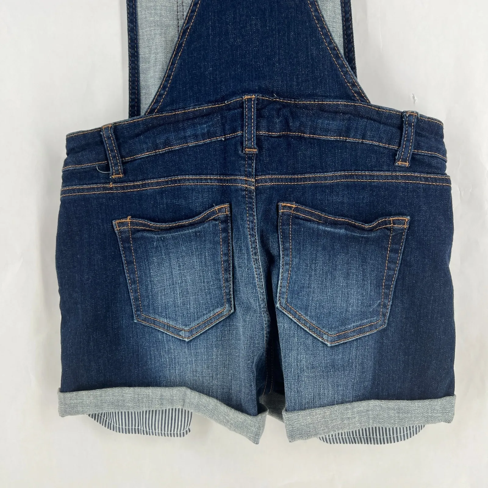 Wax Jean Shortalls Womens Medium Blue Denim Cotton Stretch Mid Rise Cuffed Hem - Image 10