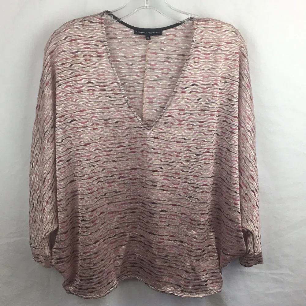 Karina Grimaldi Pink & Tan Striped Shiny Top M - Image 3
