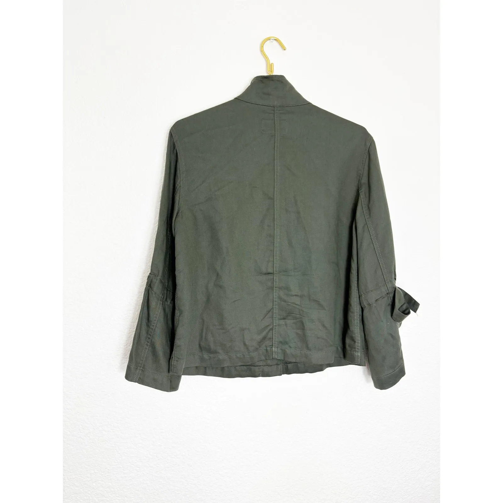 Club Monaco Hardy Top Shirt Jacket Size Small Olive Green Funnel Neck Linen - Image 10