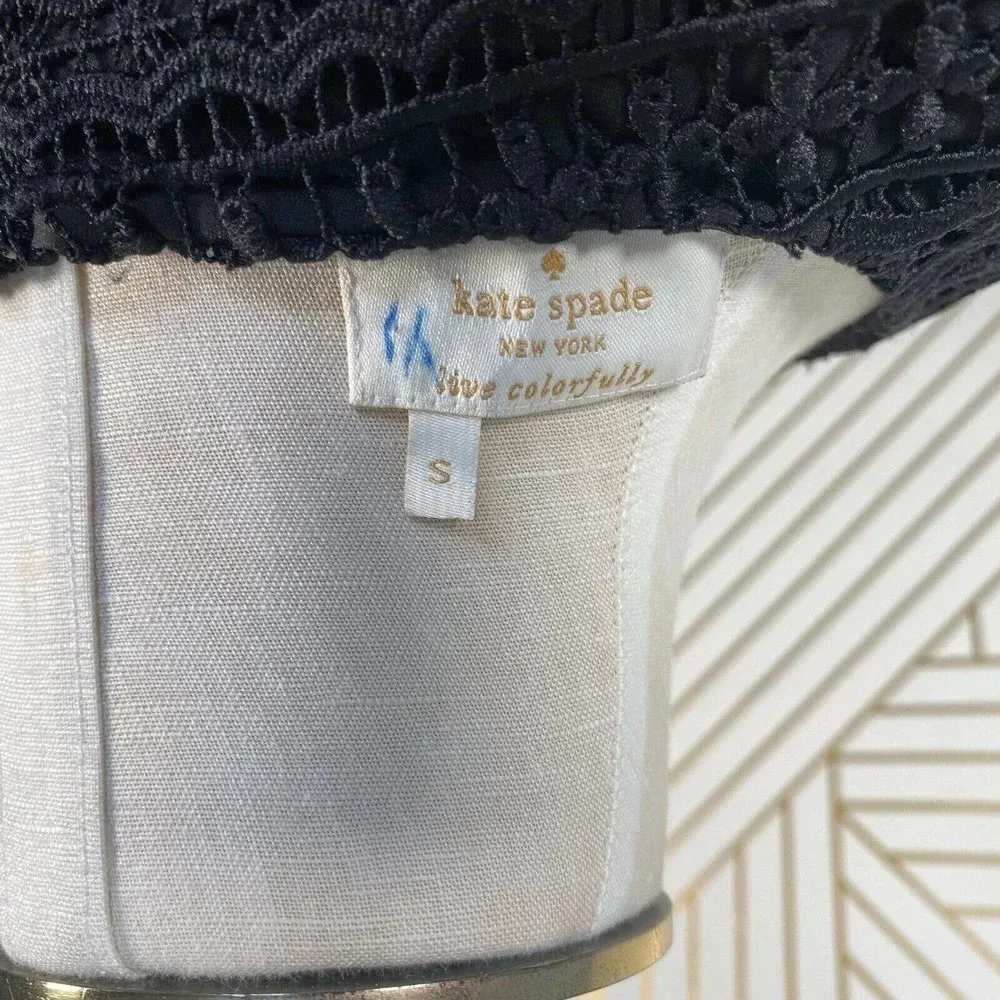 Kate Spade Black Lace Crochet Ruffle‎ Hem Short Sleeve Party Dress Size Small - Image 8