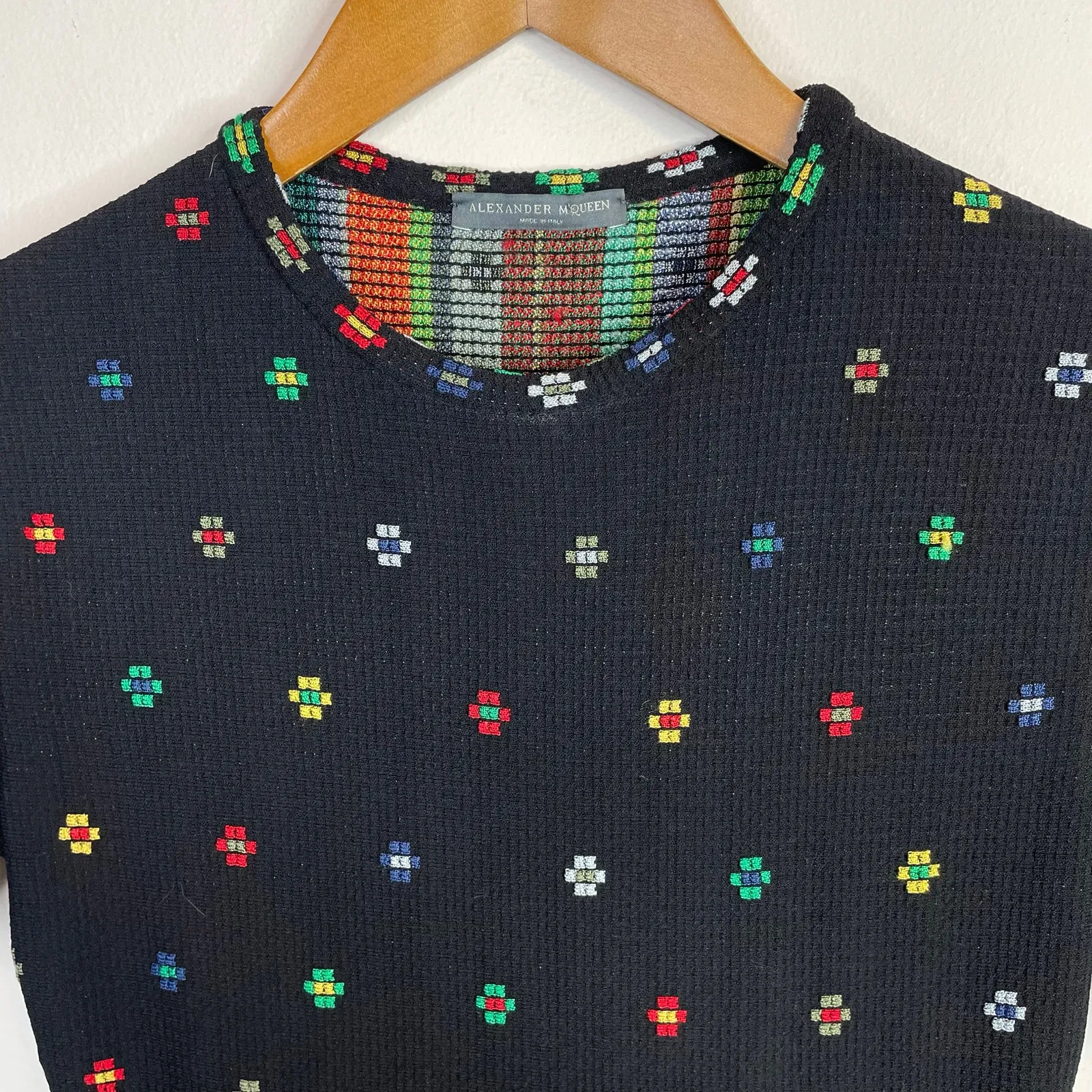 Alexander McQueen Silk Knit Intarsia Fit Flare Short Sleeve Sweater Dress S - Image 3