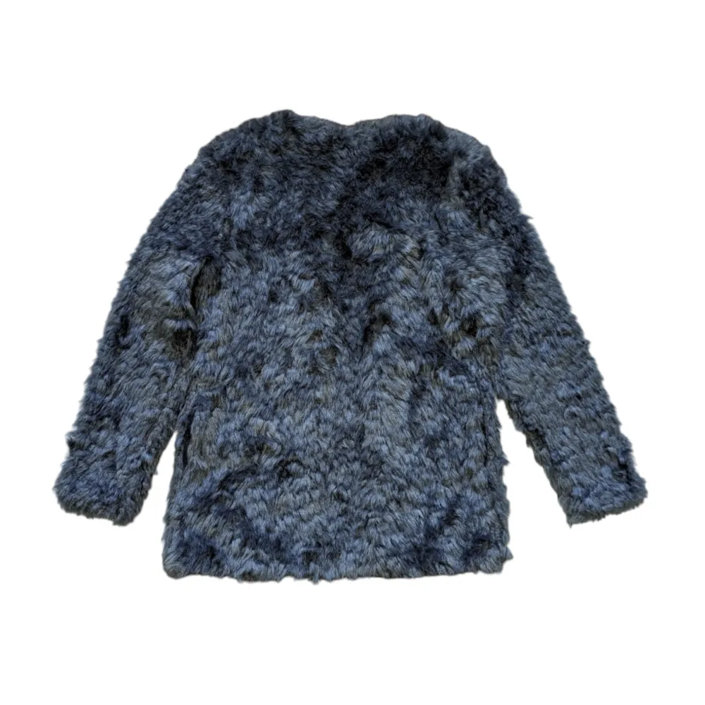 WAYF Faux Fur Dark Gray Coat Jacket Teddy Womens Small Open Front Plush Grey - Image 4