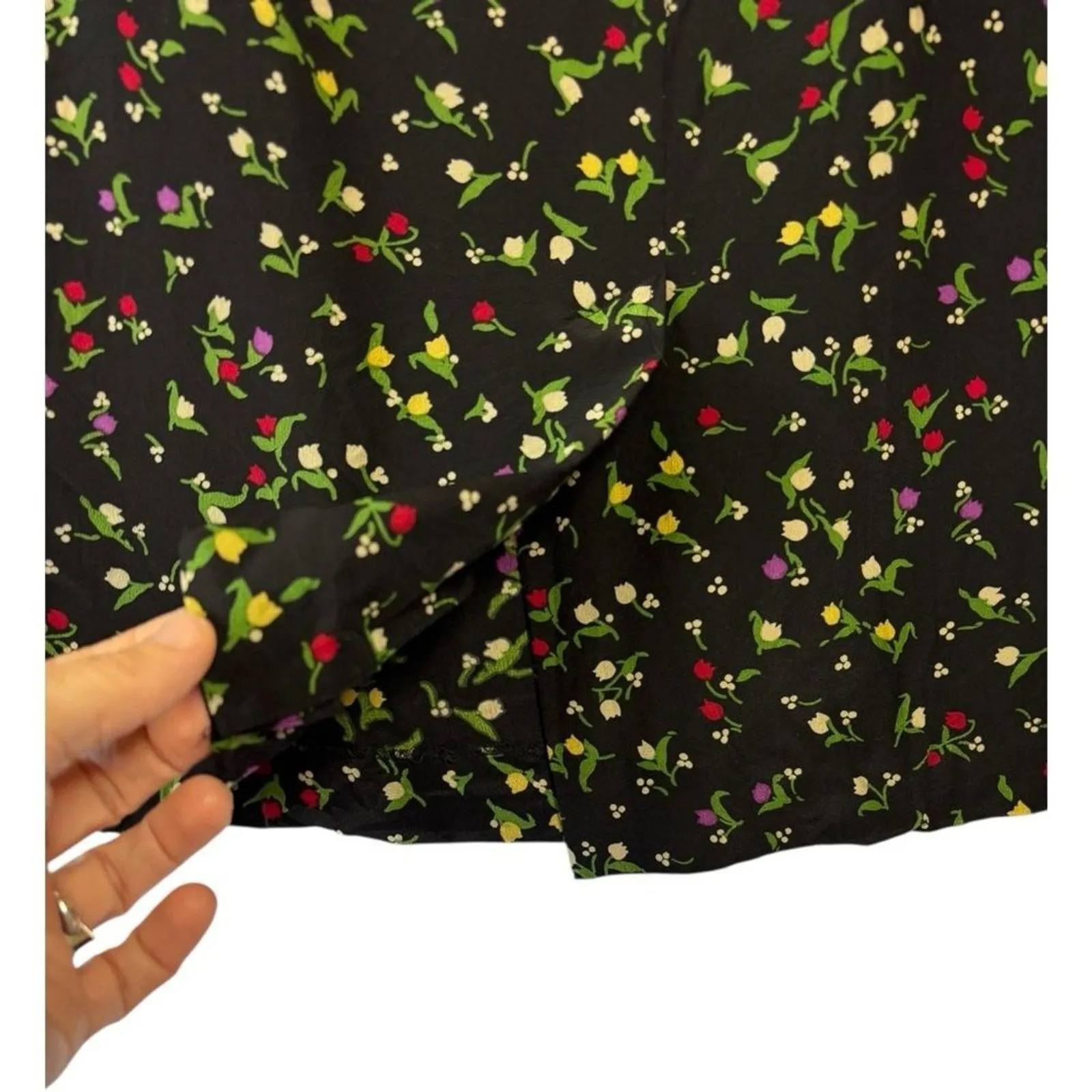 Vintage Dark Floral 100% Silk Blouse & Skirt Set Black Fairy Cottagecore size 6 - Image 3