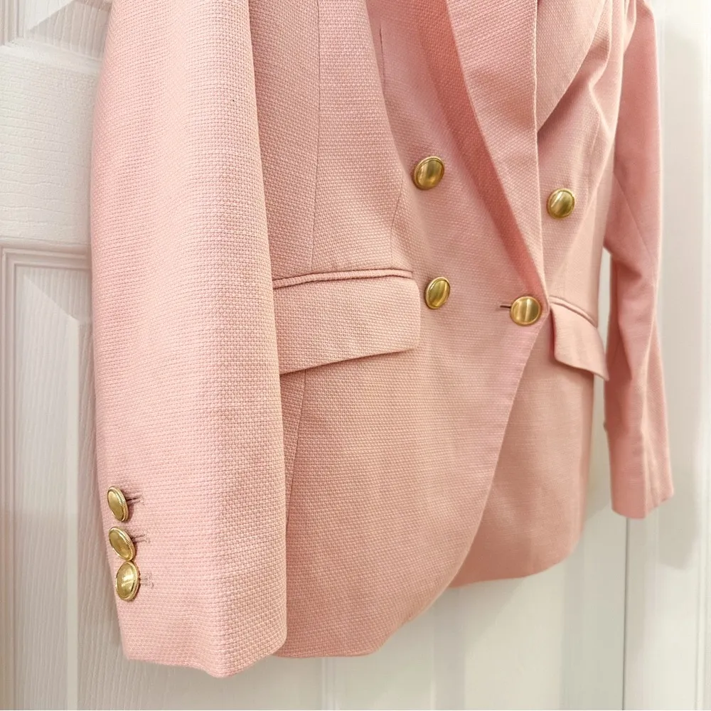 Talbots TEXTURED DOUBLE BREASTED BLAZER Pastel Warm Blush Pink sz 4P - Image 4