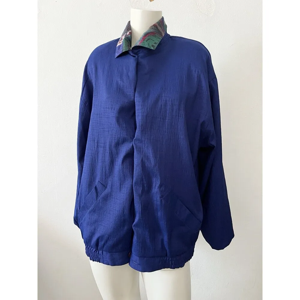 Vintage 80s 90s Reversible Oversized Purple Pink Paint Swirl Bomber Jacket Large - Image 14