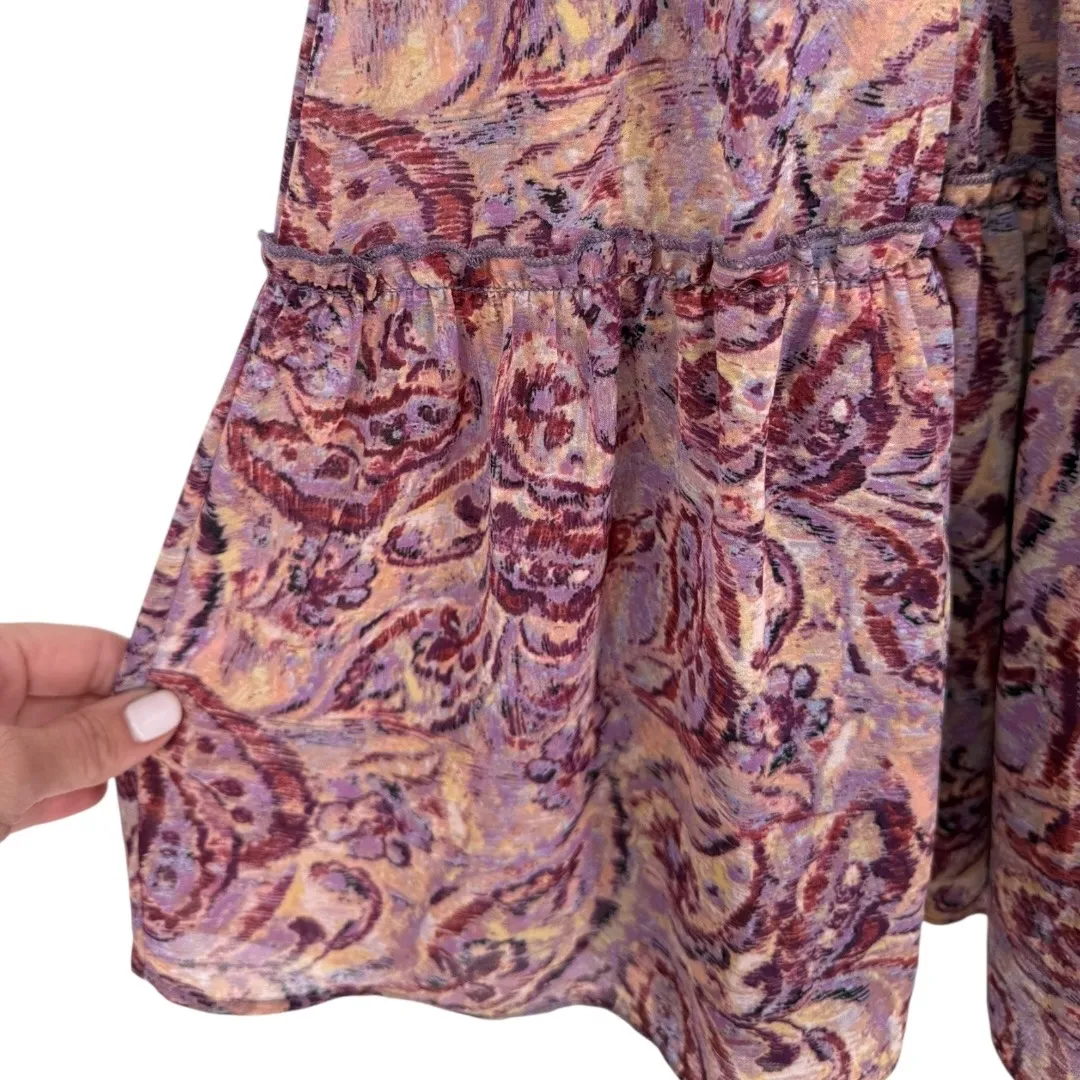 DREW Purple Pink Paisley Sleeveless Tiered Mini Halter Dress Size Large Feminine - Image 11