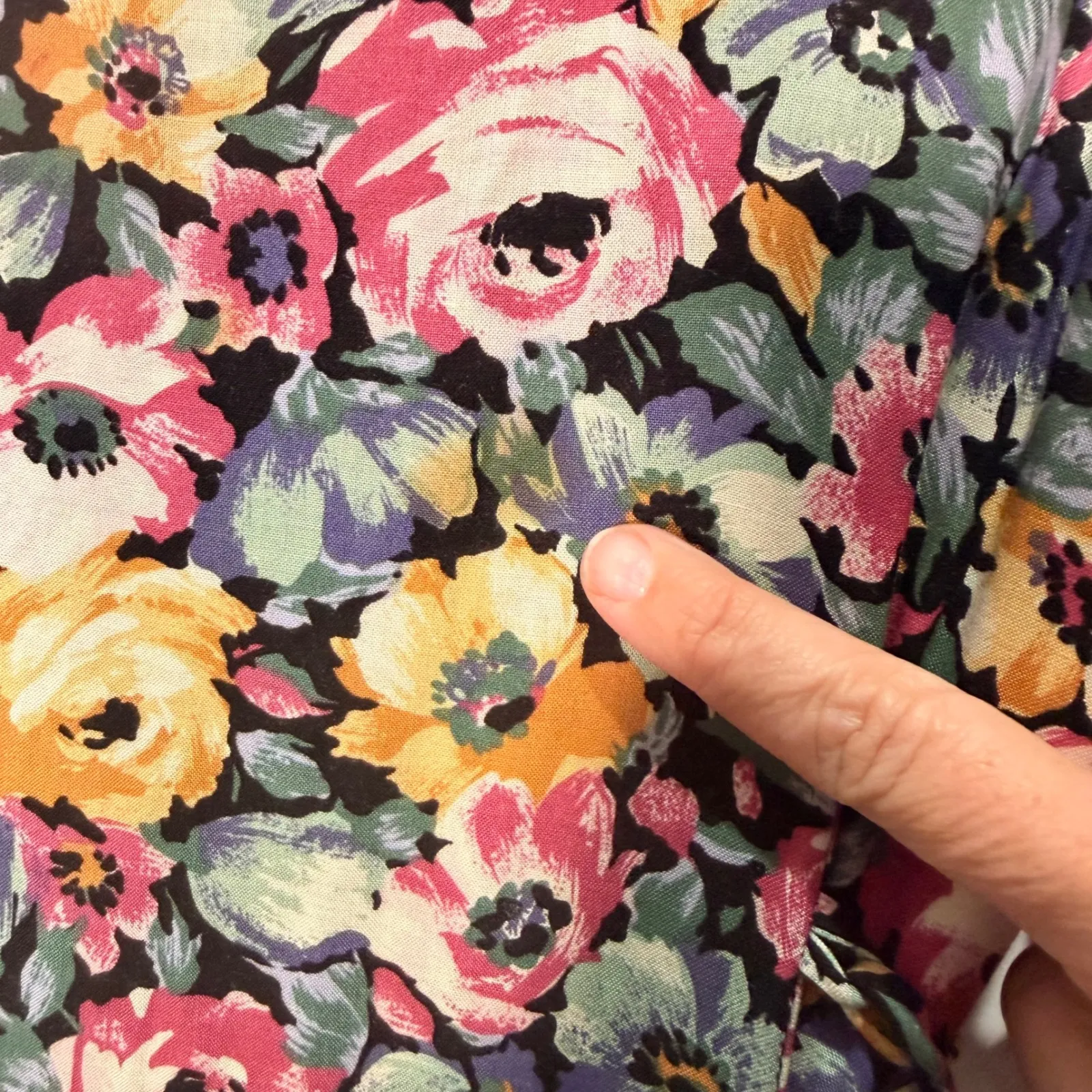 Paris Sport Club Floral Midi Dress Puff Sleeve Tie Waist Size 14 Small VTG Black - Image 8