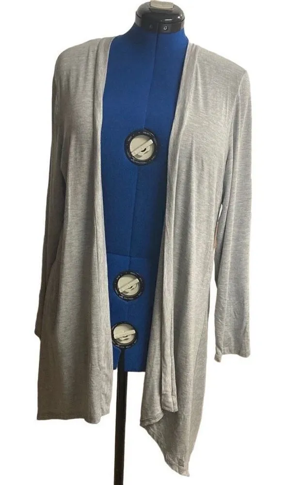 ENOUGH ABOUT ME Women’s Longline Open Front Cardigan Shrug Gray Size 1X - Image 1